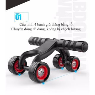 Con lăn tập cơ bụng 4 bánh xe (Tặng thảm)