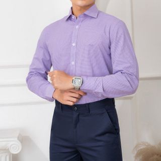 ÁO SƠ MI NAM DÀI TAY ALIGRO MÀU TÍM, 100% CHẤT COTTON THOÁNG MÁT, THẤM HÚT MỒ HÔI TỐT, CỔ BẺ, DÁNG ÔM BODY ALGS153 - ALIGRO