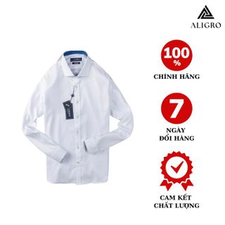 ÁO SƠ MI NAM TRẮNG DÀI TAY PHỐI CỔ XANH ALIGRO DÁNG SLIMFIT MÃ ALGS190 - ALIGRO