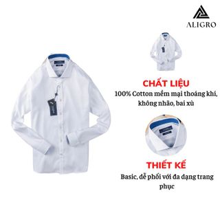 ÁO SƠ MI NAM TRẮNG DÀI TAY PHỐI CỔ XANH ALIGRO DÁNG SLIMFIT MÃ ALGS190 - ALIGRO