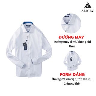 ÁO SƠ MI NAM TRẮNG DÀI TAY PHỐI CỔ XANH ALIGRO DÁNG SLIMFIT MÃ ALGS190 - ALIGRO