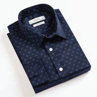 ÁO SƠ MI NAM DÀI TAY ALIGRO CỔ BẺ DÁNG ÔM BODY 100% CHẤT COTTON NAVY VÂN Ô ALGS223 - ALIGRO
