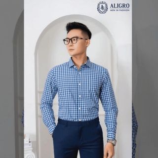 ÁO SƠ MI NAM DÀI TAY ALIGRO CHẤT LIỆU BAMBOO CAO CẤP MỀM MỊN, KHÁNG KHUẨN, CHỐNG TIA UV KẺ CARO XANH ALGS215 - ALIGRO