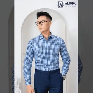 ÁO SƠ MI NAM DÀI TAY ALIGRO CHẤT LIỆU BAMBOO CAO CẤP MỀM MỊN, KHÁNG KHUẨN, CHỐNG TIA UV KẺ CARO XANH ALGS215 - ALIGRO