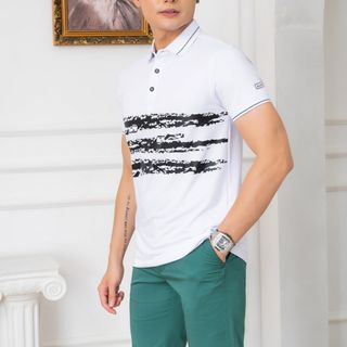 ÁO POLO NAM NGẮN TAY TRẮNG KẺ PHỐI NGANG, CHẤT VẢI COOLMAX CỔ BẺ PHỐI BO TAY, TRẺ TRUNG, NĂNG ĐỘNG ALGPLO70 - ALIGRO