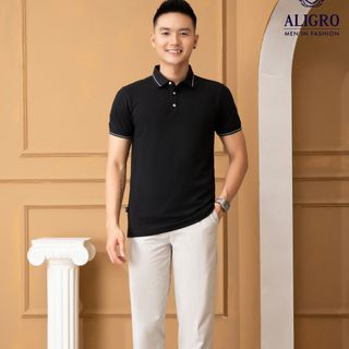 ÁO POLO NAM NGẮN TAY MÀU ĐEN CHẤT LIỆU COTTON CƠ BẢN SANG TRỌNG, DỄ PHỐI ĐỒ - ALIGRO