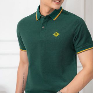 ÁO POLO NAM NGẮN TAY MÀU XANH KÉT CHẤT LIỆU COTTON CỔ PHỐI NĂNG ĐỘNG TRẺ TRUNG ALGPLO54 - ALIGRO