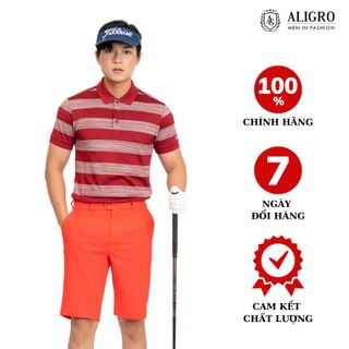 ÁO POLO NAM NGẮN TAY MÀU ĐỎ ALGPLO55 CHẤT VẢI COOLMAX HOẠ TIẾT KẺ NGANG, NHẸ, MỀM MẠI TRÊN DA, THẤM HÚT ƯU VIỆT - ALIGRO