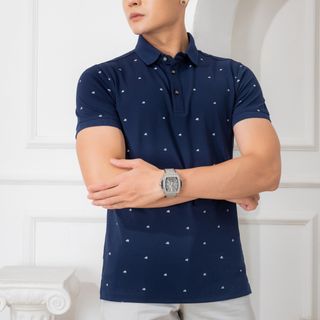 ÁO POLO NAM NGẮN TAY CHẤT LIỆU COTTON HOẠ TIẾT BÀN LÀ BẮT MẮT 2 MÀU (NAVY, VÀNG) CO GIÃN 4 CHIỀU, THẤM HÚT TỐT - ALIGRO
