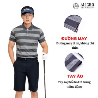 ÁO POLO NAM NGẮN TAY ALGPLO58 CHẤT VẢI COOLMAX HOẠ TIẾT KẺ NGANG, NHẸ, MỀM MẠI TRÊN DA, THẤM HÚT ƯU VIỆT - ALIGRO