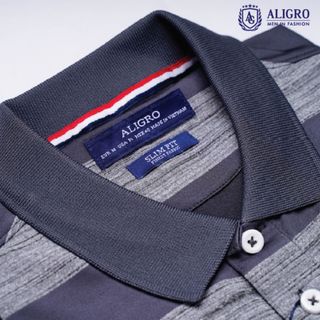 ÁO POLO NAM NGẮN TAY ALGPLO58 CHẤT VẢI COOLMAX HOẠ TIẾT KẺ NGANG, NHẸ, MỀM MẠI TRÊN DA, THẤM HÚT ƯU VIỆT - ALIGRO