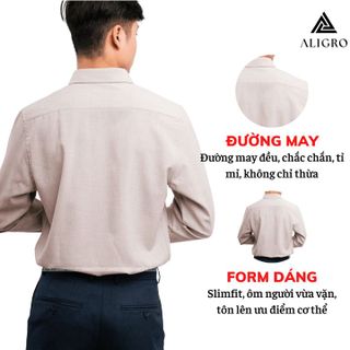 ÁO SƠ MI NAM DÀI TAY ALIGRO CỔ BẺ DÁNG ÔM BODY 100% CHẤT COTTON TRƠN MÀU GHI ALGS157- ALIGRO