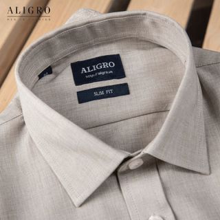 ÁO SƠ MI NAM DÀI TAY ALIGRO CỔ BẺ DÁNG ÔM BODY 100% CHẤT COTTON TRƠN MÀU GHI ALGS157- ALIGRO