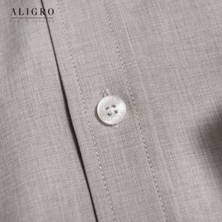 ÁO SƠ MI NAM DÀI TAY ALIGRO CỔ BẺ DÁNG ÔM BODY 100% CHẤT COTTON TRƠN MÀU GHI ALGS157- ALIGRO