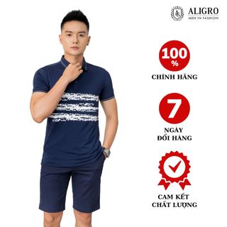 ÁO POLO NAM NGẮN TAY MÀU NAVY PHỐI KẺ NGANG NGỰC ALGPLO72 - ALIGRO
