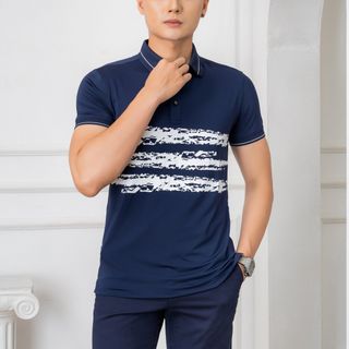 ÁO POLO NAM NGẮN TAY MÀU NAVY PHỐI KẺ NGANG NGỰC ALGPLO72 - ALIGRO