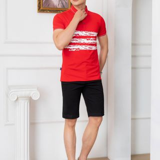 ÁO POLO NAM NGẮN TAY MÀU ĐỎ KẺ PHỐI NGANG, CHẤT VẢI COOLMAX CỔ BẺ PHỐI BO TAY, TRẺ TRUNG, NĂNG ĐỘNG ALGPLO71 - ALIGRO
