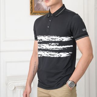 ÁO POLO NAM NGẮN TAY ĐEN KẺ PHỐI NGANG, CHẤT VẢI COOLMAX CỔ BẺ PHỐI BO TAY, TRẺ TRUNG, NĂNG ĐỘNG ALGPLO73 - ALIGRO