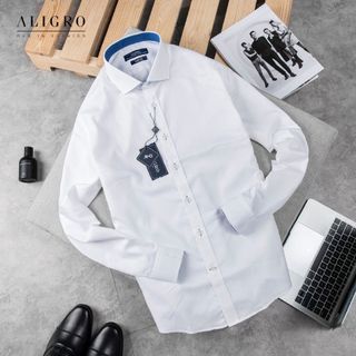 ÁO SƠ MI DÀI TAY TRẮNG PHỐI CỔ-TAY ALGS196 - ALIGRO