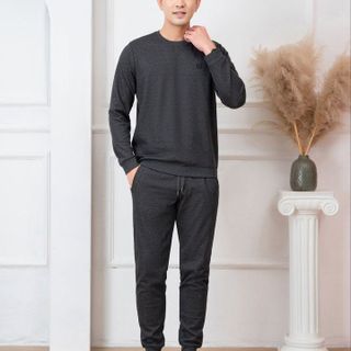 BỘ NỈ ALIGRO CỔ TRÒN MÀU GHI ĐẬM BN.13 - ALIGRO
