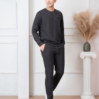 BỘ NỈ ALIGRO CỔ TRÒN MÀU GHI ĐẬM BN.13 - ALIGRO