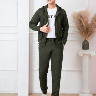 BỘ NỈ HODDIE ALIGRO KÉO KHÓA CÓ MŨ MÀU XANH RÊU BN.16 - ALIGRO