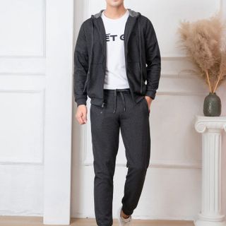 BỘ NỈ HODDIE NAM ALIGRO KÉO KHÓA CÓ MŨ MÀU GHI ĐẬM BN.17 - ALIGRO