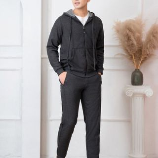BỘ NỈ HODDIE NAM ALIGRO KÉO KHÓA CÓ MŨ MÀU GHI ĐẬM BN.17 - ALIGRO