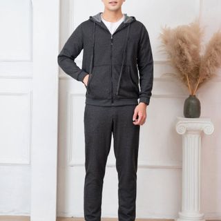 BỘ NỈ HODDIE NAM ALIGRO KÉO KHÓA CÓ MŨ MÀU GHI ĐẬM BN.17 - ALIGRO