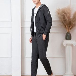 BỘ NỈ HODDIE NAM ALIGRO KÉO KHÓA CÓ MŨ MÀU GHI ĐẬM BN.17 - ALIGRO