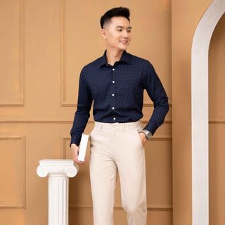 ÁO SƠ MI SLIMFIT DÀI TAY NAVY VÂN Ô - ALIGRO