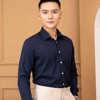 ÁO SƠ MI SLIMFIT DÀI TAY NAVY VÂN Ô - ALIGRO