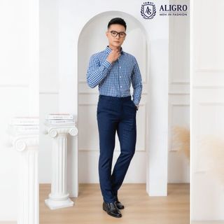 ÁO SƠ MI DÀI TAY BAMBOO KẺ CARO XANH - ALIGRO