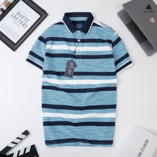 ÁO POLO NAM NGẮN TAY KẺ NGANG XANH DƯƠNG-NAVY ALGPLO86 - ALIGRO