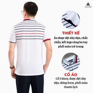 ÁO POLO NAM NGẮN TAY KẺ NGANG TRẮNG-ĐEN-ĐỎ ALGPLO87 - ALIGRO