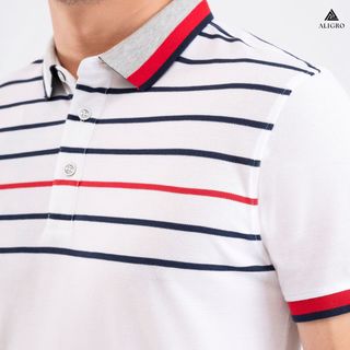 ÁO POLO NAM NGẮN TAY KẺ NGANG TRẮNG-ĐEN-ĐỎ ALGPLO87 - ALIGRO