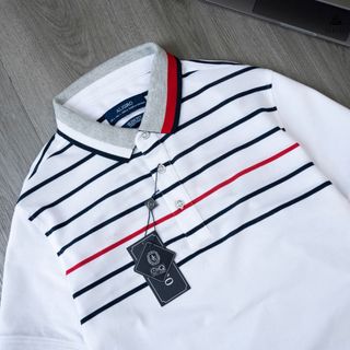 ÁO POLO NAM NGẮN TAY KẺ NGANG TRẮNG-ĐEN-ĐỎ ALGPLO87 - ALIGRO