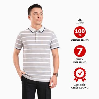 ÁO POLO NAM NGẮN TAY KẺ NGANG GHI-TRẮNG ALGPLO89 - ALIGRO
