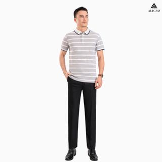 ÁO POLO NAM NGẮN TAY KẺ NGANG GHI-TRẮNG ALGPLO89 - ALIGRO
