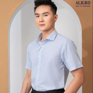 ÁO SƠ MI CỘC TAY TRẮNG KẺ CARO XANH ALGS-C116 -ALIGRO