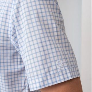 ÁO SƠ MI CỘC TAY TRẮNG KẺ CARO XANH ALGS-C116 -ALIGRO