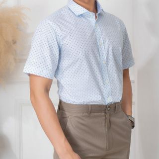 ÁO SƠ MI CỘC TAY XANH HỌA TIẾT ALGS-C83 - ALIGRO