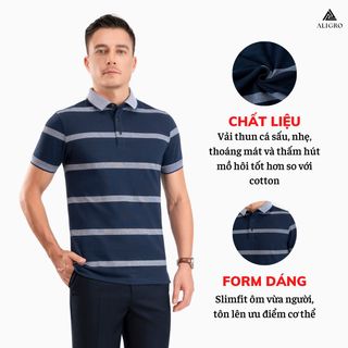 ÁO POLO NAM NGẮN TAY KẺ NGANG NAVY-TRẮNG ALGPLO94 - ALIGRO