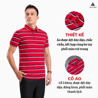 ÁO POLO NAM NGẮN TAY KẺ NGANG ĐỎ-NAVY-TRẮNG ALGPLO96 - ALIGRO