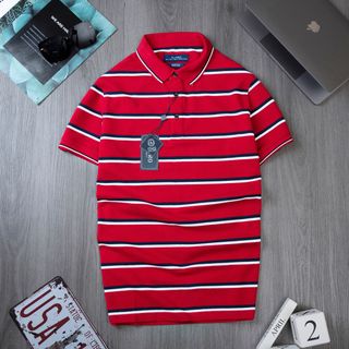 ÁO POLO NAM NGẮN TAY KẺ NGANG ĐỎ-NAVY-TRẮNG ALGPLO96 - ALIGRO