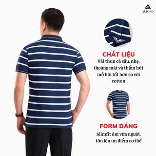ÁO POLO NAM NGẮN TAY KẺ NGANG NAVY-TRẮNG ALGPLO98- ALIGRO