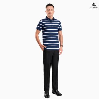 ÁO POLO NAM NGẮN TAY KẺ NGANG NAVY-TRẮNG ALGPLO98- ALIGRO