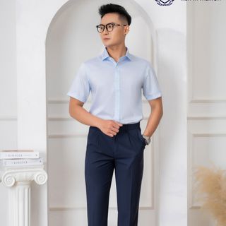 ÁO SƠ MI NAM NGẮN TAY VẢI COTTON CHỐNG NHĂN, KHÁNG KHUẨN CAO CẤP FORM SLIM VỪA CÔNG SỞ ALGS-C114 - ALIGRO