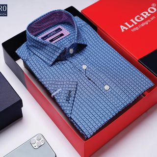 ÁO SƠ MI CỘC TAY XANH HOA ALGS-C88 - ALIGRO