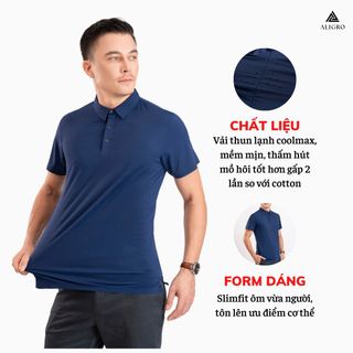 ÁO POLO GOLF NAM NGẮN TAY CHẤT VẢI COOLMAX TRƠN MÀU NAVY NĂNG ĐỘNG ALGPLO122- ALIGRO